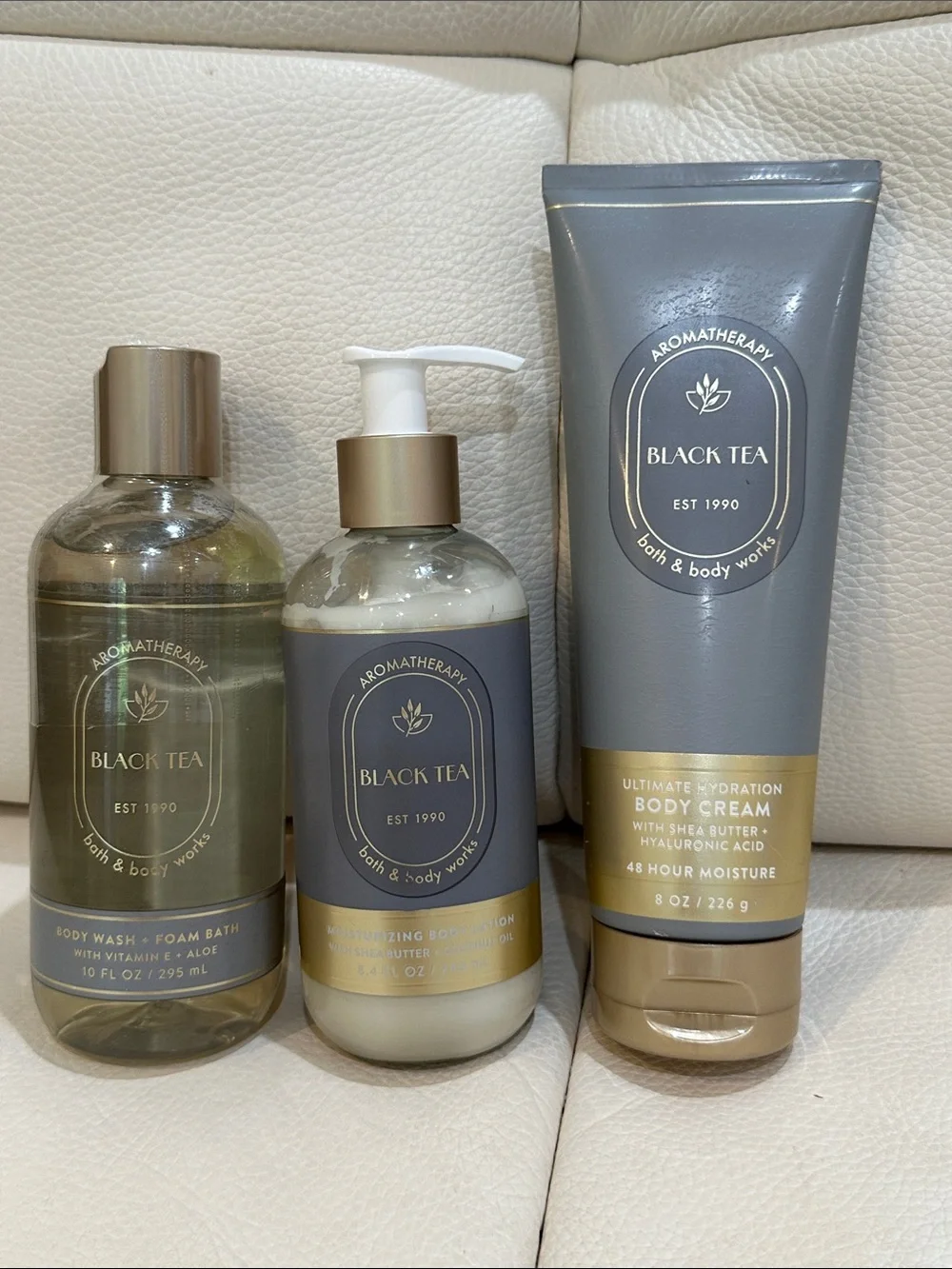 Bath and Body Works Black Tea Body Wash , Lotion and Cream 3 Pieces